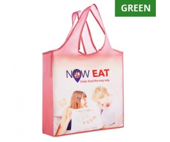 Foldable RPET shopping bag with single layer handles and pouch